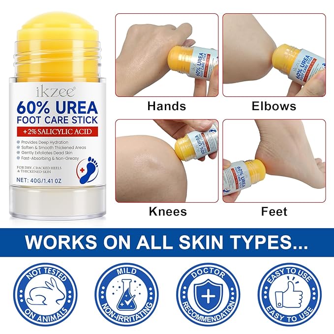 Urea Cream Stick 60% plus 2% Salicylic Acid, Urea Foot Cream for Dry Cracked Heels, Foot Lotion Stick for Rough Thick Dry & Cracked Skin, Maximum Strength Moisturizer,Softening Skin Moisturizer Lotion