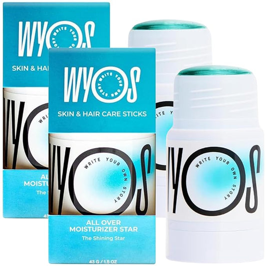 WYOS All Over Oil Stick 2 Pack, Face Body Oil Dew Hydration Shine Glow, Moisturizing Non-Greasy Formula, Travel Friendly, Leak Free, Highlighter Balm, Hair Stick, Vegan, Sulfate Free, Paraben Free