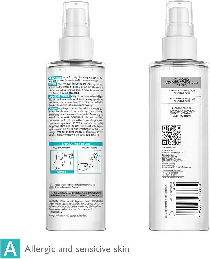 Calming Mist Toner, Soothing & Hydrating Face Mist for Sensitive & Allergy-Prone Complexion; Restores pH, Refreshes & Supports Skin’s Barrier & Microbiome Puri-SENSILIQUE, 6.76 fl oz