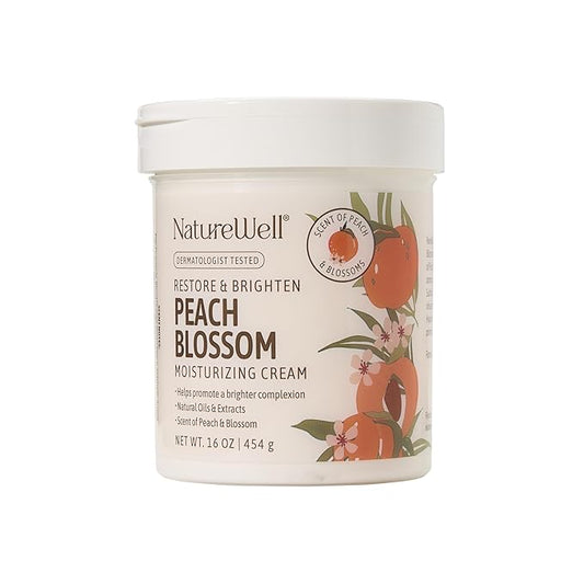 NATURE WELL Peach Blossom Restore & Brighten Moisturizing Cream For Face & Body, Infused With Peach Extract, Niacinamide, & Hyaluronic Acid, Promotes A Brighter Complexion, Pack of 2 (16 Oz Each)