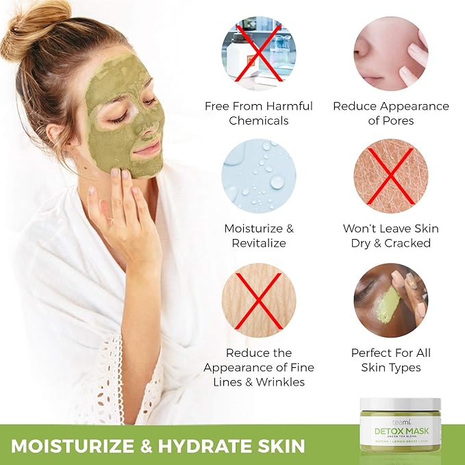 Teami Detox Face Mask for Hydraiting, Moisturizing & Purifying, Blackhead Remover Green Tea Deep Cleanse Mask reduces Acne & oil, Pore Minimizer Clay Mask for All Skin Types, Stick Mask Alternative