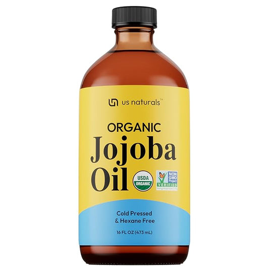 16oz Organic Jojoba Oil – Glass Bottle – USDA Certified Organic & Non-GMO – 100% Pure, Cold-pressed, Unrefined, Hexane-free – Premium Glow-Boosting Oil