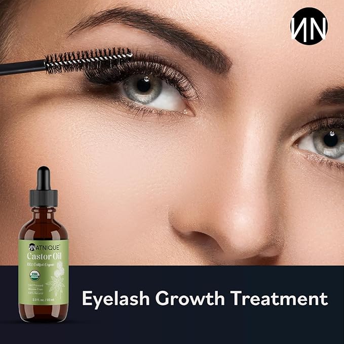 Castor Oil 2oz – USDA Certified Organic, 100% Pure Cold Pressed Unrefined Oil for Hair Growth, Eyelashes, Eyebrows & Scalp – Natural Skin Moisturizer, Lash Serum & Hair Treatment