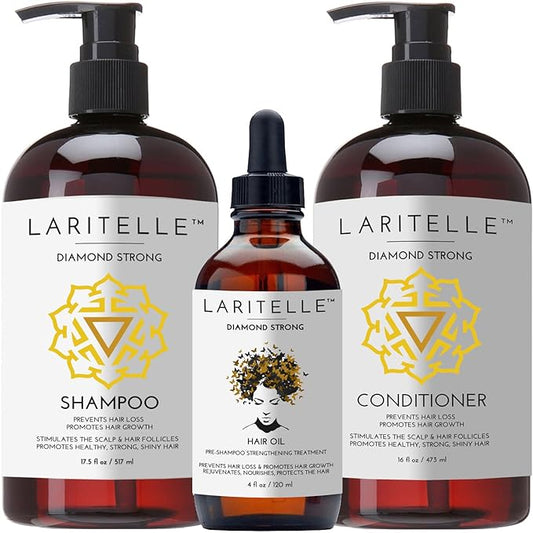 Organic Hair Growth Set – Diamond Strong – Shampoo, Conditioner & Treatment Combo – Nourish, Strengthen & Promote New Hair Growth – Made in USA