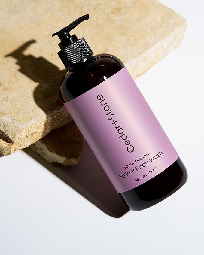 Cedar + Stone Tallow Body Wash – Liquid Tallow Soap & Shower Gel Formulated with USDA Organic Oils – Lavender & Lilac – Sulfate-Free Cleanser for Sensitive Skin – Made in USA, 16oz
