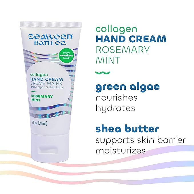 Seaweed Bath Co. Collagen Hand Cream, Rosemary Mint Scent, 2 Ounce, Sustainably Harvested Seaweed, Green Algae, Shea Butter