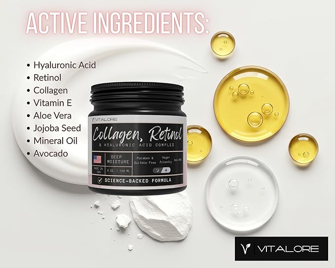 Collagen, Retinol Moisturizer & Wrinkle Cream with Hyaluronic Acid. Instant Face Lift Cream. Anti-Aging skincare for Neck & Décolleté. For Women and Men- Made in the USA for day & night use.