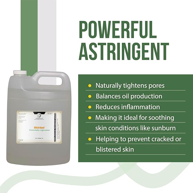 Witch Hazel Natural USP Oil – 100% Pure with 14% Natural Grain Alcohol | Hamamelis Virginiana Extract for Face, Skin, Hair & Wellness | Astringent & Soothing Properties | 32 Fl Oz | Net Weight 2.1 lbs