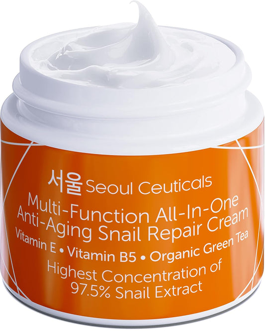 Korean Snail Mucin Moisturizer Cream 97.5% – Anti-Aging, Hydrating Day & Night Face Cream – K-Beauty Snail Repair Cream for All Skin Types – Cruelty-Free, 2oz