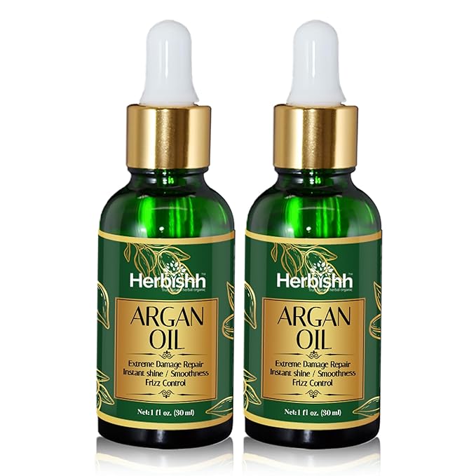 Herbishh Amazing Argan Oil, Pure Moroccan Argan Oil for Skin & Hair, Repair Damaged Hair, Deep Nourish Anti-UV-30ML-(2pack)