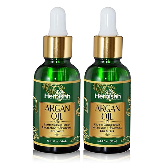 Herbishh Amazing Argan Oil, Pure Moroccan Argan Oil for Skin & Hair, Repair Damaged Hair, Deep Nourish Anti-UV-30ML-(2pack)