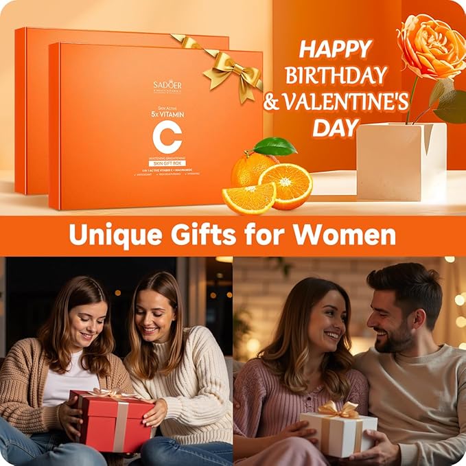 Compatibility Vitamin C Skincare kit SADODER,Skin Hydration | 2x Gift Box ( 6-Piece Face Care Kit ) Includes Toner,Serum, Cleanser,Moisturizer,Eye Cream & Body Lotion,Gift,Women