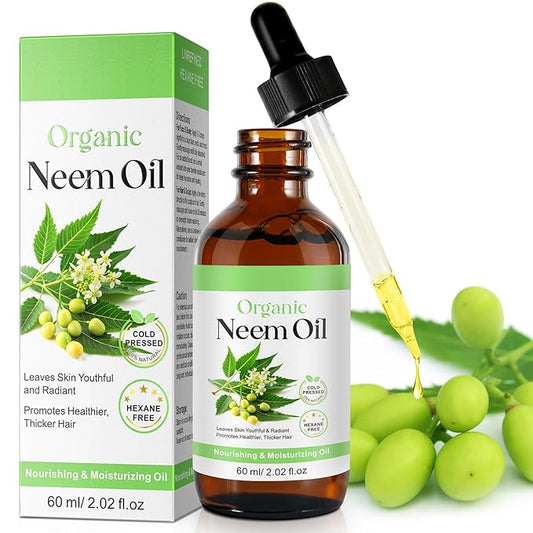 Neem Oil 2.02 fl.oz, Neem Oil for Skin and Hair, 100% Pure Natural Cold Pressed Unrefined Virgin for Hair Growth, Skin& Body Care, Nails, Nourishes the Hair, Natural Moisturizer, Reduces Fine Line