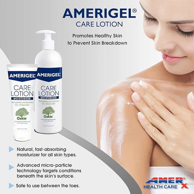 AMERIGEL Care Lotion Bundle - Hypoallergenic Moisturizer (6 oz.) Rehydrates & Soothes Dry Skin - Care Lotion for Diabetic Skin Care (16 oz.) Soothes Irritated Skin