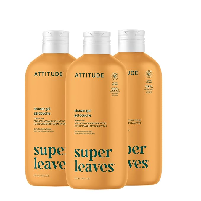 ATTITUDE Body Wash, EWG Verified Shower Gel, Dermatologically Tested, Plant and Mineral-Based, Vegan Personal Care Products, Orange Blossom & Eucalyptus Scent, 16 Fl Oz (Pack of 3)