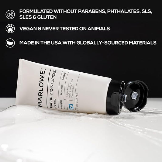 MARLOWE. No. 123 Facial Moisturizer 6 oz, Daily Face Lotion with Aloe Vera & Green Tea Extract, Hydrates, Nourishes, Restores & Soothes, Lightweight, Non-Greasy, Fresh Aloe Citron Scent