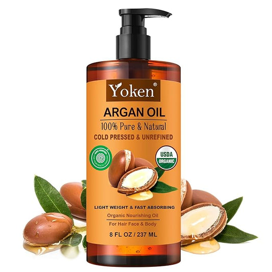 Yoken Argan Oil for Hair, Pure and Natural Morocco Argan Oil, Argon Oil For Hair, Scalp, Face & Skin Care, 100% Cold Pressed Hair Conditioner, Unrefined Argon Nails Carrier Oil (8 Fl Oz)