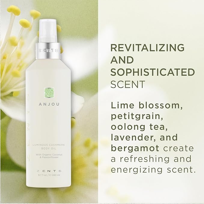 Zents Luminous Cashmere Body Oil (Oolong Fragrance) | Moisturizing Body Oil with Vitamin E & Organic Coconut Oil | Softens & Smooths Skin | 8 fl oz