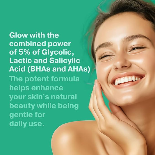 2X Bigger 2oz Glycolic Acid Exfoliant, 5% AHA BHA Serum with Salicylic & Lactic Acid for Acne-Prone Skin, Gentle Peel for Oil Control & Pore Refining
