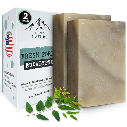 Fresh Forest Eucalyptus Soap Bar (2 Pack) with Spearmint for an Invigorating and Soothing Cleanse - Face & Body Wash - Infused with Shea Butter for Rich Creamy Lather & Long-Lasting Freshness