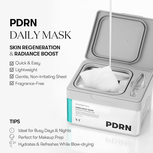 VT COSMETICS PDRN Daily Mask 30 Sheets, Vegan PDRN for Skin Restoration & Radiance, Hydrating & Moisturizing, Anti-Aging, Plumping Effect, Korean Face Mask (350g)