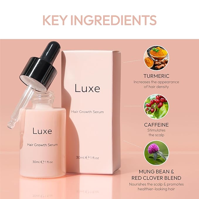 Luxe Cosmetics Hair Growth Serum (30ml) Advanced Formula for Hair Growth Product for Women - Supports Thicker, Fuller, and Shinier Hair - Premium Scalp Serum for Dry Scalp