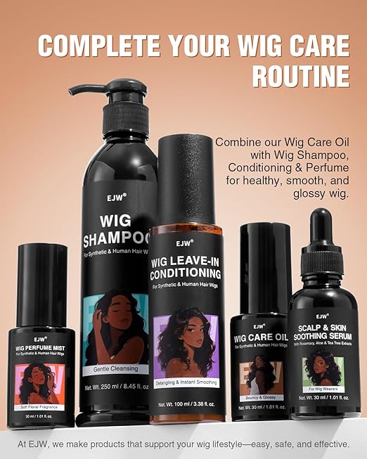 EJW Wig Treatment Oil Spray – Argan, Coconut & Jojoba Blend – Anti-Frizz Serum for Synthetic & Human Hair Wigs – Smooths, Adds Shine & Extends Wig Life – 1.01 fl. oz