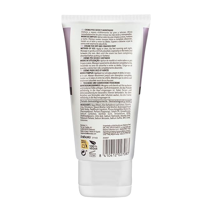 Babaria Dry Feet Cream - Foot Cream Absorbs Quickly to Instantly Soothe and Smooth - Infused with Aloe Vera, Sweet Almond, and Shea Butter - 2 pc