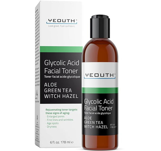 YEOUTH Glycolic Acid Toner for Face 8% with Witch Hazel, Hydrating Face Toner for Women and Men, Gentle AHA Exfoliant for Smoother-Looking Skin 6oz