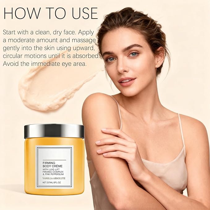 Champagne Firming Body Cream - Anti-Aging Lifting Cream to Tighten Skin & Hydrate, Fights Crepey Skin on Arms, Legs, Body with Luxe-Lift Complex, Vanilla Scented Body Cream (02)