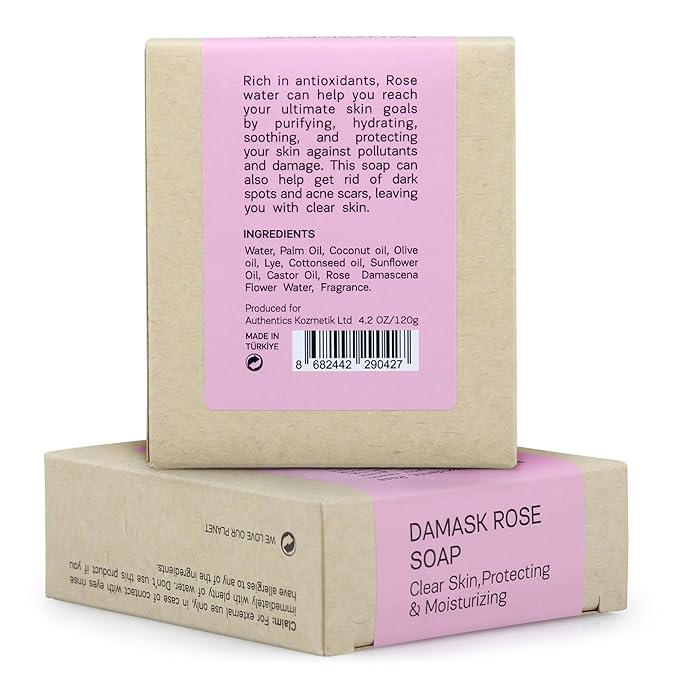 AUTHENTIC BATH & SOAP - Organic Rose Soap Bar X2 - Handmade, Natural Castile Soap Bar Moisturizing Bar Soap for Women Gift, Made with Rose Essential Oil and RoseWater. (2PK) 4.2 Oz Each