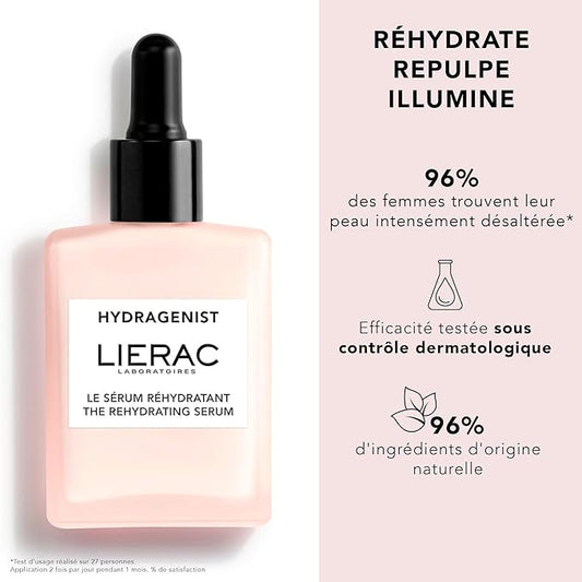 Lierac Hydragenist Hyaluronic Acid Serum for Face - Rehydrating Ferment, Plumps & Illuminates, Radiance Elevates for All Skin Types, Luminous Skin, Ultra Hydrating Face Serum for Women - 30ml