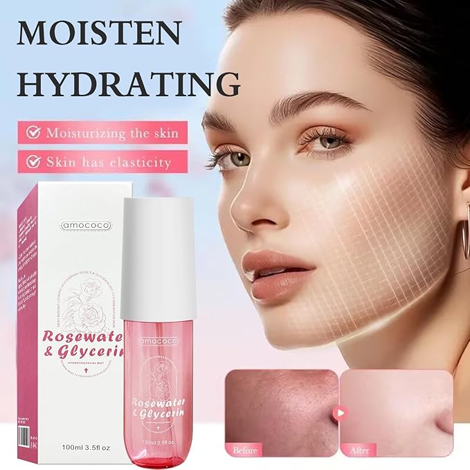 Rosewater Facial Mist 3.5fl oz, Hydrating Toner with Hyaluronic Acid & Damask Rose Oil, Purified Water, Glycerin, for All Skin Types, Sensitive Skin