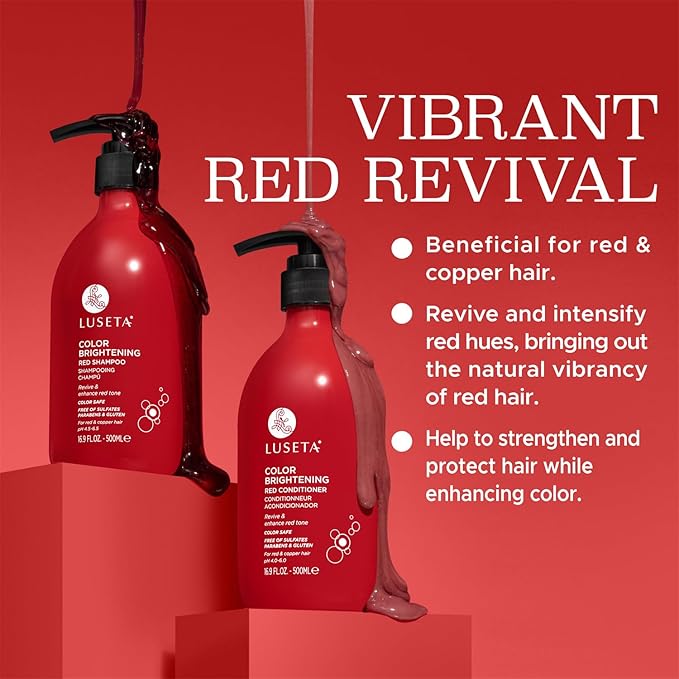 Luseta Red Hair Shampoo & Conditioner Set for Color Treated, Sulfate and Paraben Free for Copper Brightening, Strengthening Follicles With Pomegranate Extract 2 x 16.9oz