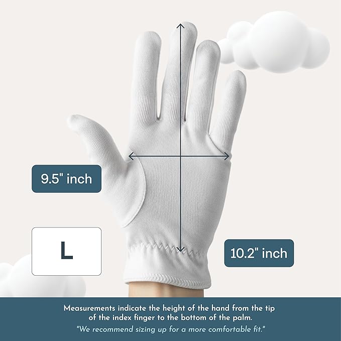 Cottonnerie Original Cotton Gloves for Dry Hands Sleeping, Moisturizing Gloves Overnight, Hand Moisturizer Gloves, Moisture Gloves for Dry Hands Overnight, Sleeping Gloves, Large 4 Pairs