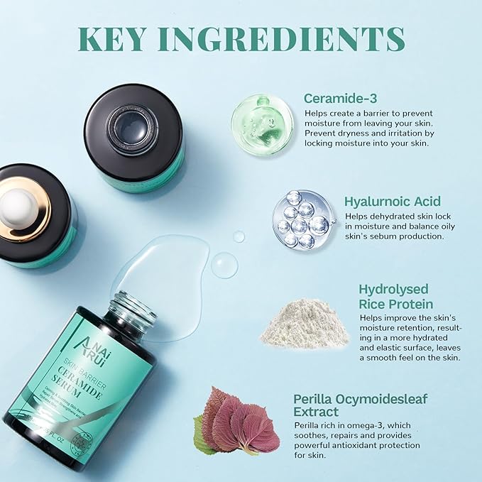 ANAI RUI Ceramide Face Serum, Calming Smooting Serum for face,Skin Barrier Repair Serum with Hyaluronic Acid, Reduces Wrinkles & Repairs Skin, Soothe Redness,Ceramide Moisturizer Serum 1 Fl.oz