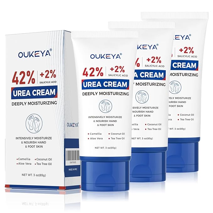 OUKEYA Urea Cream 42 Percent with 2% Salicylic Acid Tube 3 Oz, Foot & Hand Cream for Dry Cracked, 40 per Urea Lotion for Feet Maximum Strength, 3 Pack