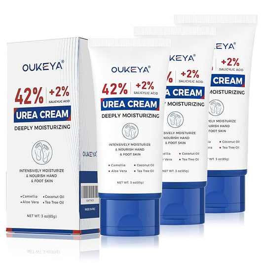 OUKEYA Urea Cream 42 Percent with 2% Salicylic Acid Tube 3 Oz, Foot & Hand Cream for Dry Cracked, 40 per Urea Lotion for Feet Maximum Strength, 3 Pack