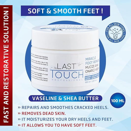 LAST TOUCH Miracle Cracked Repair Foot Care Cream - Foot Cream Dry Cracked Heels - Guaranteed Relief Worn, Cracked, Dry, Callused Feet - Athletes Foot Cream - Soft Smooth Feet 3.38 Fl Oz