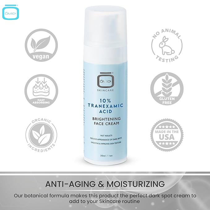 OMIC 10% Tranexamic Acid Cream – 1 fl oz / 30ml – Skin Brightening Cream, Reduce Appearance of Dark Spots, Skin Moisturizer, Even Skin Tone with Coconut Oil & Vitamin E