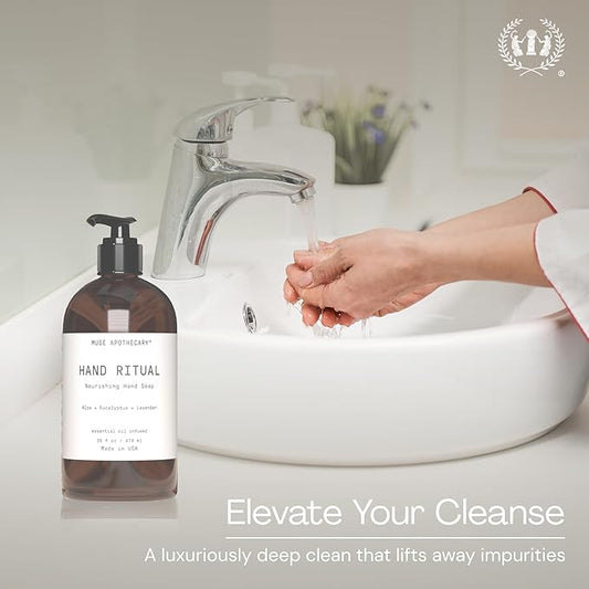 Muse Apothecary Hand Ritual - Aromatic and Nourishing Hand Soap, Infused with Natural Aromatherapy Essential Oils - USDA Certified Biobased - 16 oz, Coconut + Sandalwood, 2 Pack