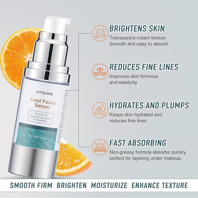 Vitamin C Serum with Hyaluronic Acid - Anti Aging Face Serum for Dark Spot Removal, Wrinkles Reduction, Deep Hydration - Non-Greasy Formula