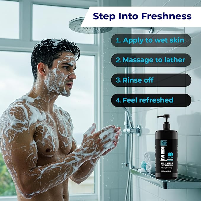 Dead Sea Collection Mens Body Wash 3 in 1 – TOP 10 ACTIVE Body Wash for Men – Shower Gel – Shampoo – Shower Soap for Face and Hair (33.8 Fl. Oz)
