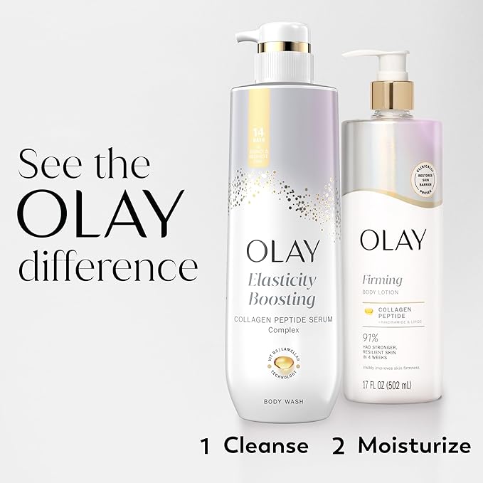 Olay Body Lotion for Women, Firming with Collagen Peptides Serum, Visibly Firmer Skin, 24hr Moisture & Hydration, Fast Absorbing Formula, Vitamin B3 Complex, For All Skin Types, 17 fl oz