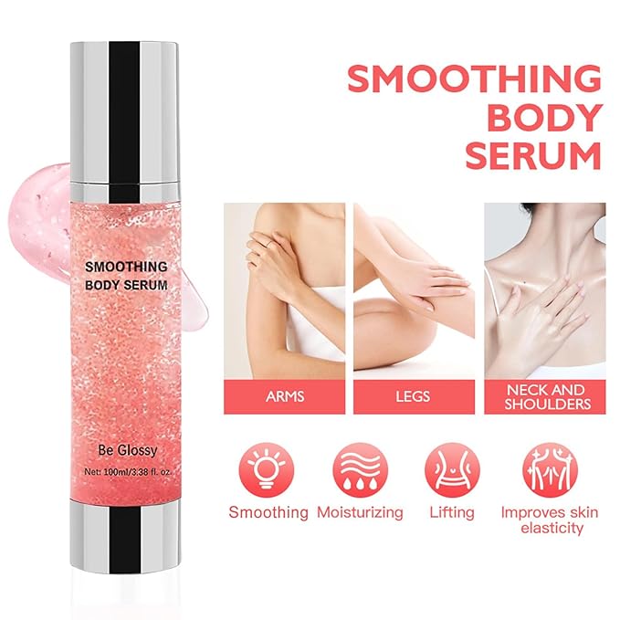 Be Glossy Body Serum for Wrinkles, Crepey Skin Cream for Aging Skin Infused with Hyaluronic Acid, Collagen and Vitamin E, Anti-Aging & Firming Body Lotion for Tighten Nourishing Skin 100ML/3.38 Fl Oz