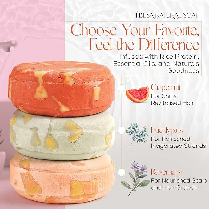 IIBESA Rice Water Shampoo Bar - Hair Growth & Strengthening Deep Moisturizing - Japan made Organic Ingredients - Solid Shampoo Bars For All Hair Types - Vegan Essential Oils - Rosemary