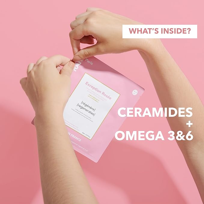 Exception Rosée - Regenerating Facial Sheet Mask - Hydrating & Brightening - With Ceramides & Omega-3 & 6 - Brightening, Firming & Revitalizing - Multi-Active Serum Formula - 1 Pack