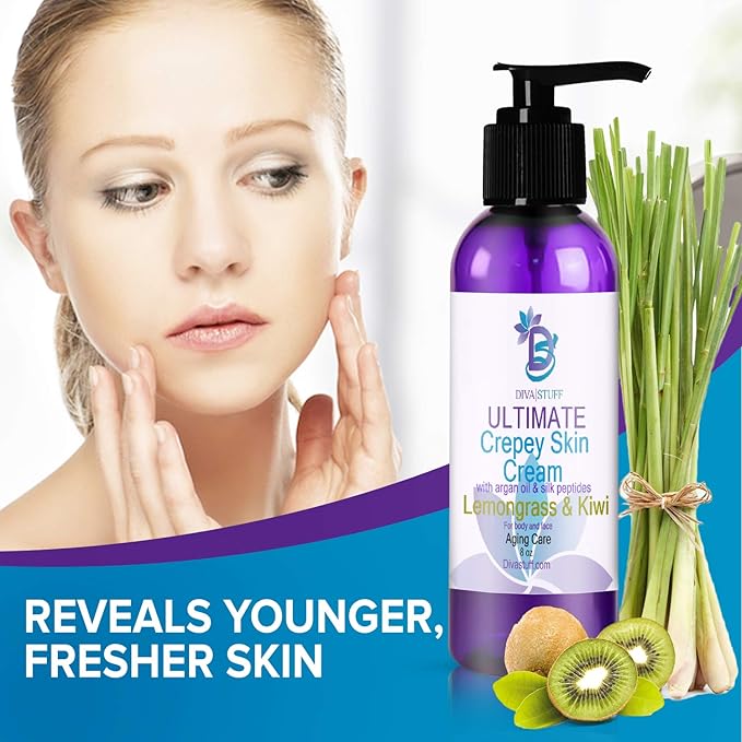 Diva Stuff Crepey Skin Cream Strawberry Patch, For Face & Body, Increases Collagen And Reduces Wrinkles & Fine Lines, Alpha Hydroxy Acids, Hyaluronic Acid, Honey, Coconut Oil, Argan Oil (8 oz)