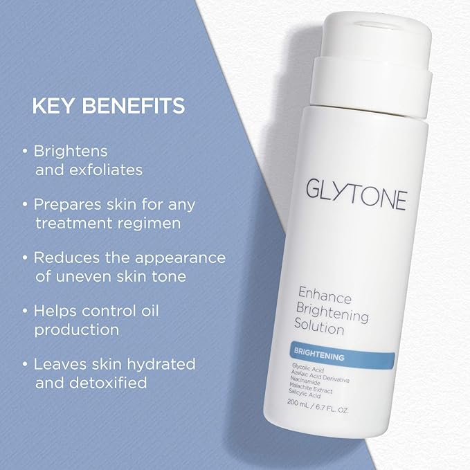 Glytone Enhance Brightening Solution | Brighten & Exfoliate with Glycolic Acid, Azelaic Acid Derivative, Niacinamide & Malachite Extract | Exfoliating Toner for Free Radical Defense | 6.7 fl oz.