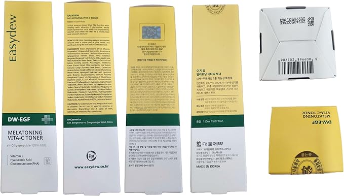 EASYDEW DW-EGF Peptide M Vita-C Toner – Revitalizing Exfoliating Hydrating Toner for Sensitive Skin with Glutathione, Vitamin C, Niacinamide and PHA - Skin Softening & Clearing Booster, 5.07 fl.oz.